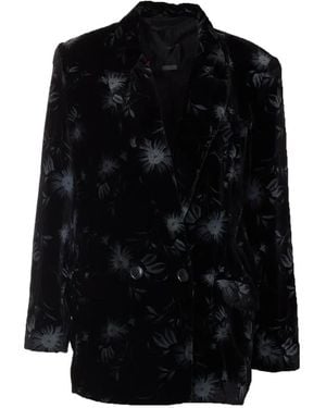 Pinko Floral-Print Double-Breasted Jacket - Black