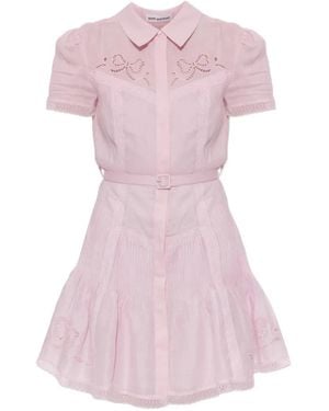 Self-Portrait Belted Broderie-Anglaise Mini Dress - Pink
