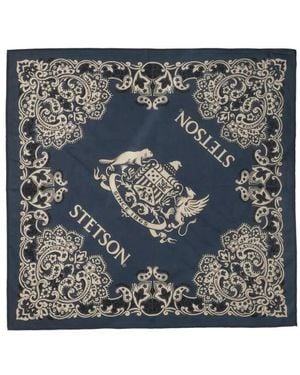 Stetson Paisley-Print Logo-Print Scarf - Blue