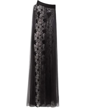 Gemy Maalouf Tulle Overlay Embroidered Maxi Dress - Black