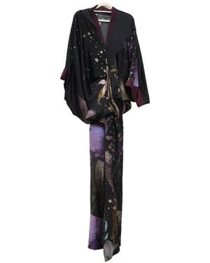 YANGKEHAN Maxi Floral-Print Silk Dress - Black