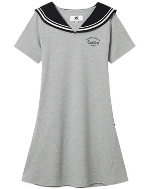 Chocoolate Sailor Collar Short Sleeve Dress - Gray