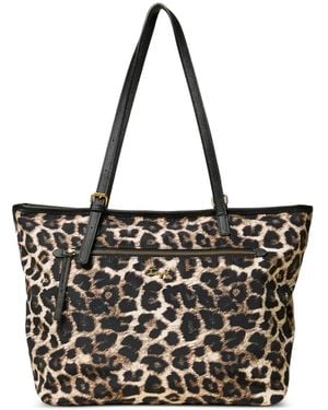Twinset Leopard-Print Zip-Pocket Tote Bag - Black