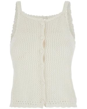 DUNST Open-Knit Scalloped-Edge Top - White
