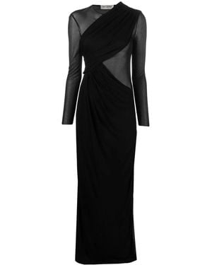 Saint Laurent Sheer-Panel Draped Gown - Black