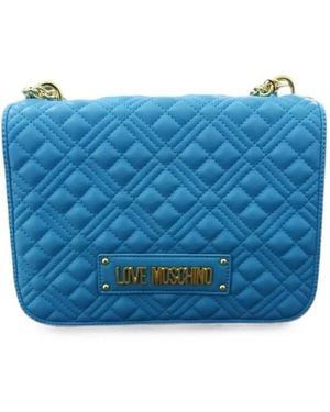 Love Moschino Quilted Logo-Plaque Clutch Bag - Blue