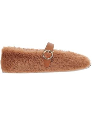 Ferragamo Shearling Ballet Flats - Brown