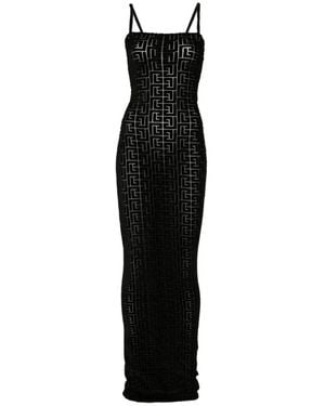 Balmain Monogram-Pattern Maxi Dress - Black