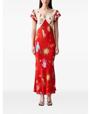 Never Fully Dressed Graphic-Print Ruffled-Sleeve Maxi Dress - Red