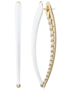 Melissa Kaye Pendientes Cristina En Oro Amarillo De 18 Ct Con Diamante - Blanco