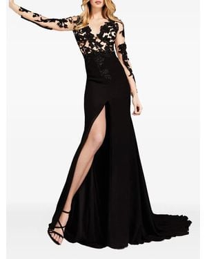 PRONOVIAS THE PARTY EDIT Lace-Embellished Split Gown - Black