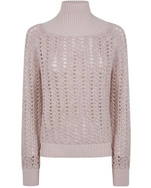 D.exterior Open-Work Roll-Neck Sweater - Pink