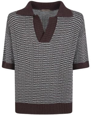 Nuur V-Neck Knitted T-Shirt - Grey