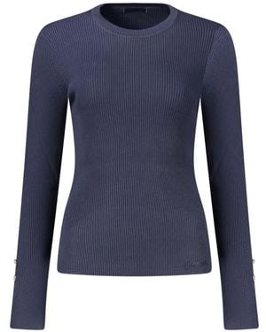 Guess Ribbed-Knit Button-Cuff Sweater - Blue
