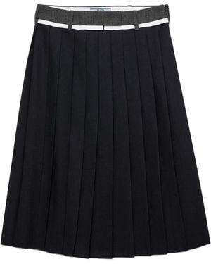 Prada Pleated Rush Stitch Midi Skirt - Black