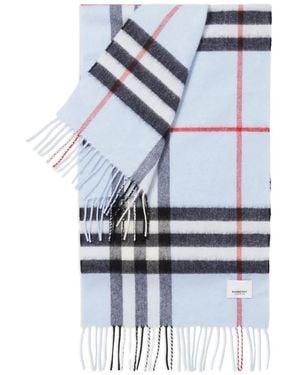 Burberry Checked Cashmere Scarf - Blue