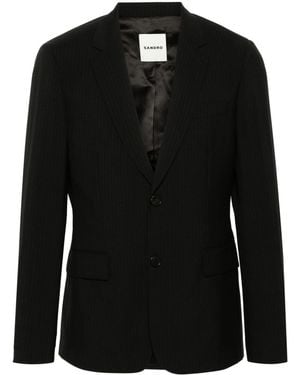 Sandro Pinstriped Single-Breasted Blazer Jacket - Black