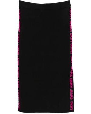 DKNY Logo-Stripe Midi Skirt - Black