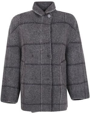 Boboutic Herringbone-Knit Checked Jacket - Grey