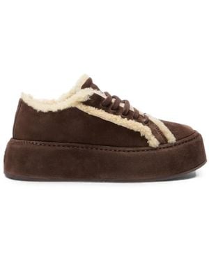 Casadei I-Box Shearling-Trim Sneakers - Brown
