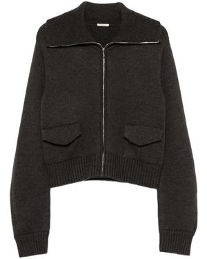 LAMRONS Flap-Pocket Zip-Up Cardigan - Black