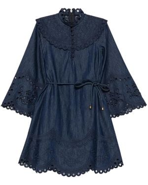 Zimmermann Broderie-Anglaise Belted Dress - Blue