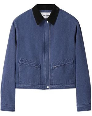 Tonywack Corduroy-Collar Cropped Denim Jacket - Blue