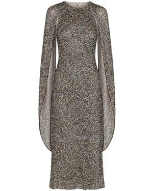 Alberta Ferretti Sequin-Embellished Cape-Sleeve Midi Dress - Gray
