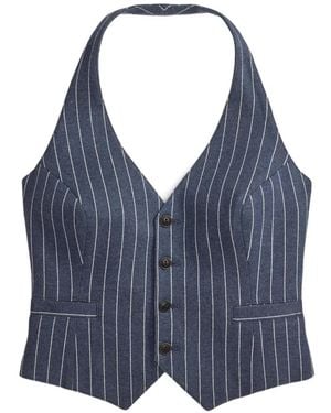 RRL Pinstripe-Pattern Halterneck Top - Blue