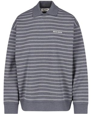 Miu Miu Striped Polo Top - Grey