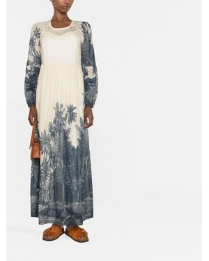 Max Mara Palm Tree-Print Long Dress - Blue