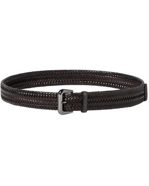 Brunello Cucinelli Stretch Braided-Leather Belt With Shiny Loop - White