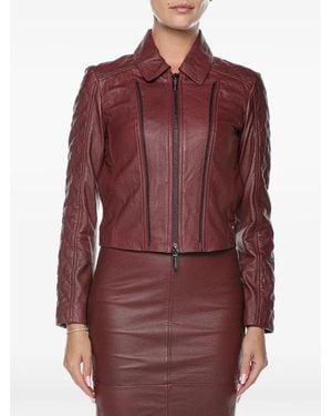 ARMANI EXCHANGE Quilted-Sleeve Leather Jacket - Red