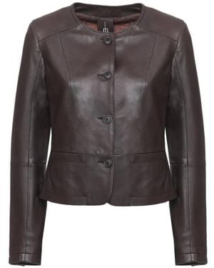 Bully Button-Fastening Leather Jacket - Grey