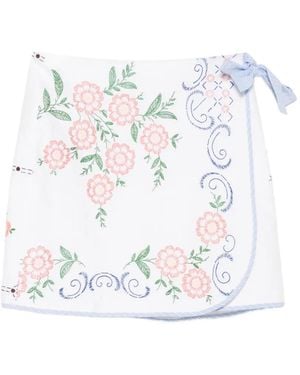 Relax Re-Luxe Nago Floral-Embroidered Mini Skirt - White