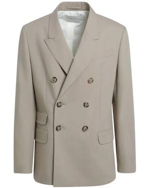 Ami Paris Double-Breasted Virgin Wool Gabardine Jacket - Grey