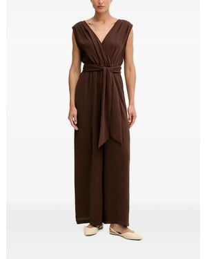 Joseph Ribkoff Belted Wrap Jumpsuit - Brown