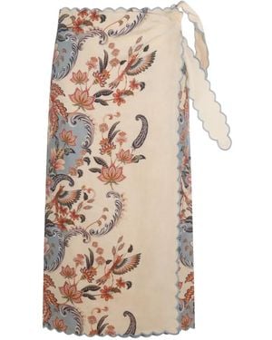 FARM Rio Scalloped Floral Wrap Skirt - White