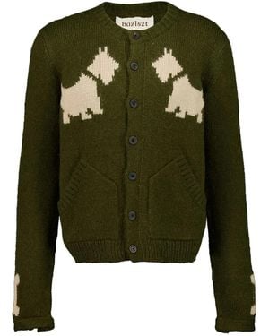 BAZISZT Bobby Dog-intarsia Button-up Cardigan - Green