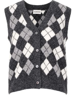 P.A.R.O.S.H. Argyle-Knit V-Neck Sleeveless Cardigan - Black