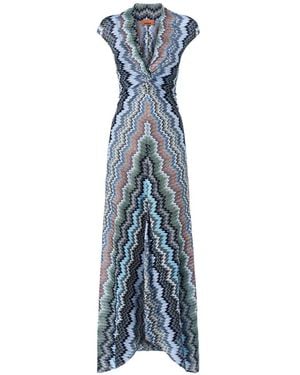 Missoni Chevron V-Neck Maxi Dress - Blue