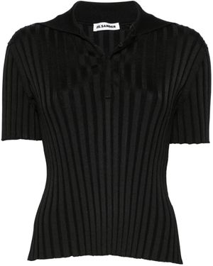 Jil Sander Ribbed-Knit Polo Top - Black