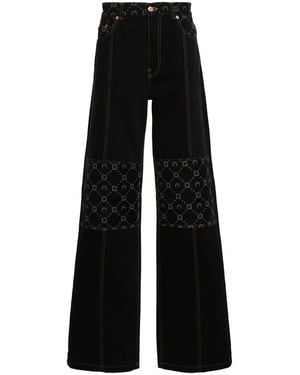 Marine Serre Moonogram-Detail Wide-Leg Jeans - Black