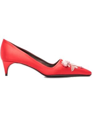 BERNADETTE Classic Satin Pumps Rose Embroidered