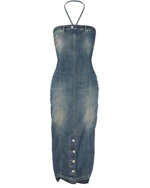 Moschino Halterneck Denim Midi Dress - Blue