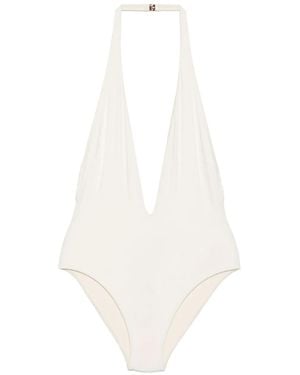 Tom Ford Plunging Haler One-Piece Swimsuit - White