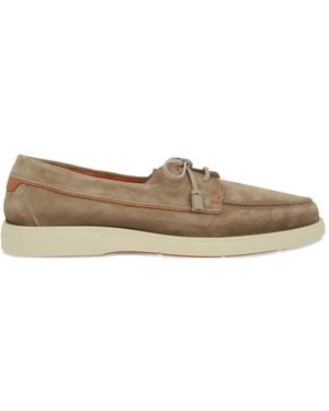 Santoni Lace-Up Suede Boat Shoes - Natural