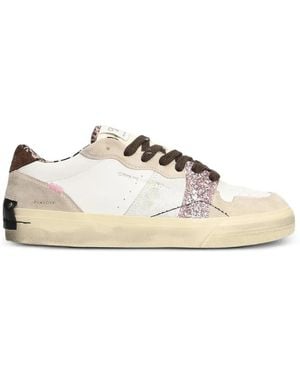 Crime London Playoff Glitter-Panel Leopard-Print Sneakers - White