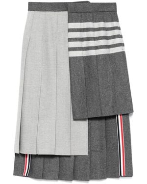 Thom Browne 4 Bar Stripes Pleated Midi Skirt - Gray