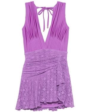 PATBO Sirena Lace-Panelled Mini Dress - Purple